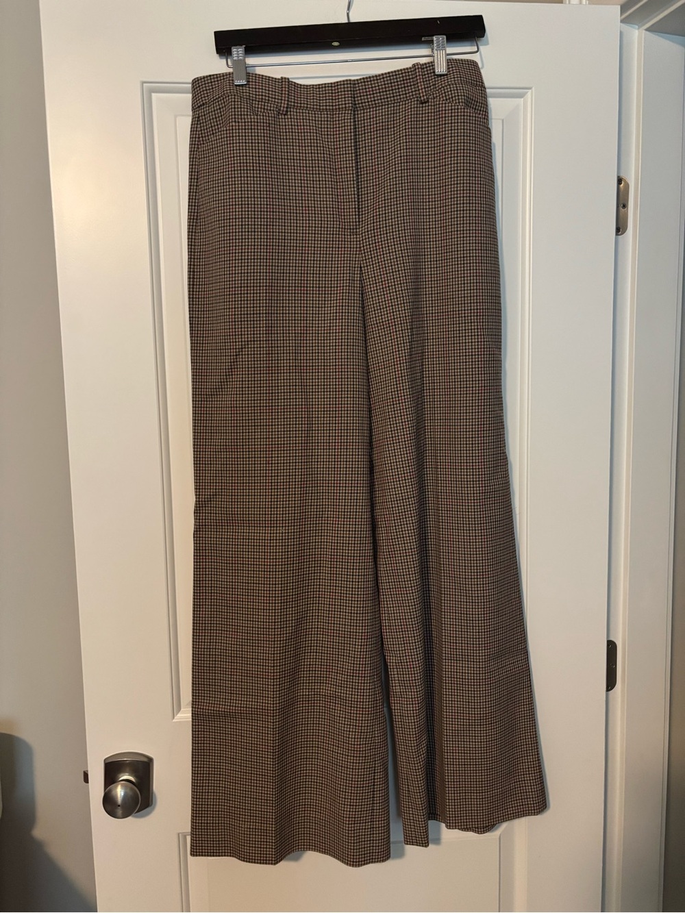 Theory Plaid Wide-Leg Pants in Brown, Black and Red Accent